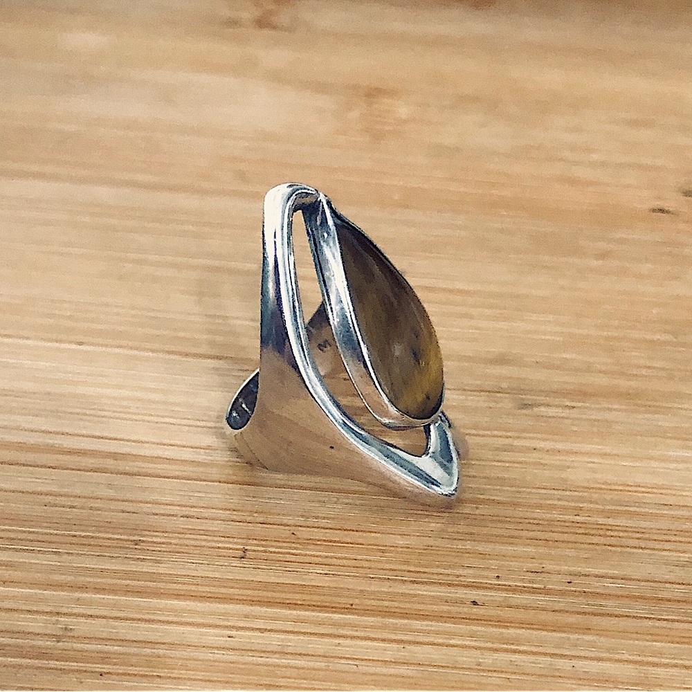 $69  Vintage Estate Ring Tiger Eye & Sterling Size 7 & 1/4 - 7 & 1/2 925 MEXICO - Picture 6 of 10